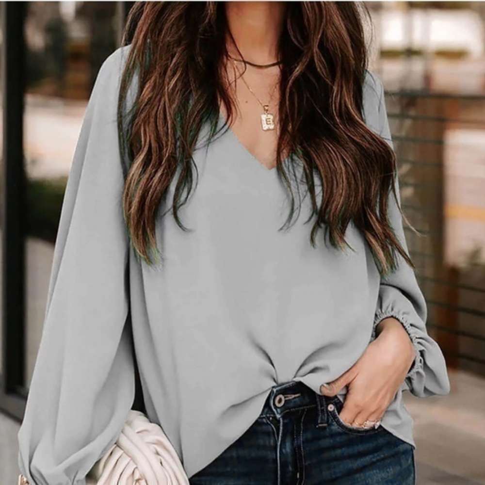 NWT Wishlist Appeal Lantern Sleeve Blouse Top Gray size small
